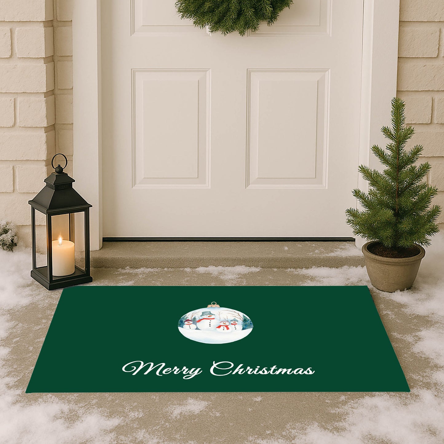 Merry Christmas Snowman Family Outdoor Door Mat