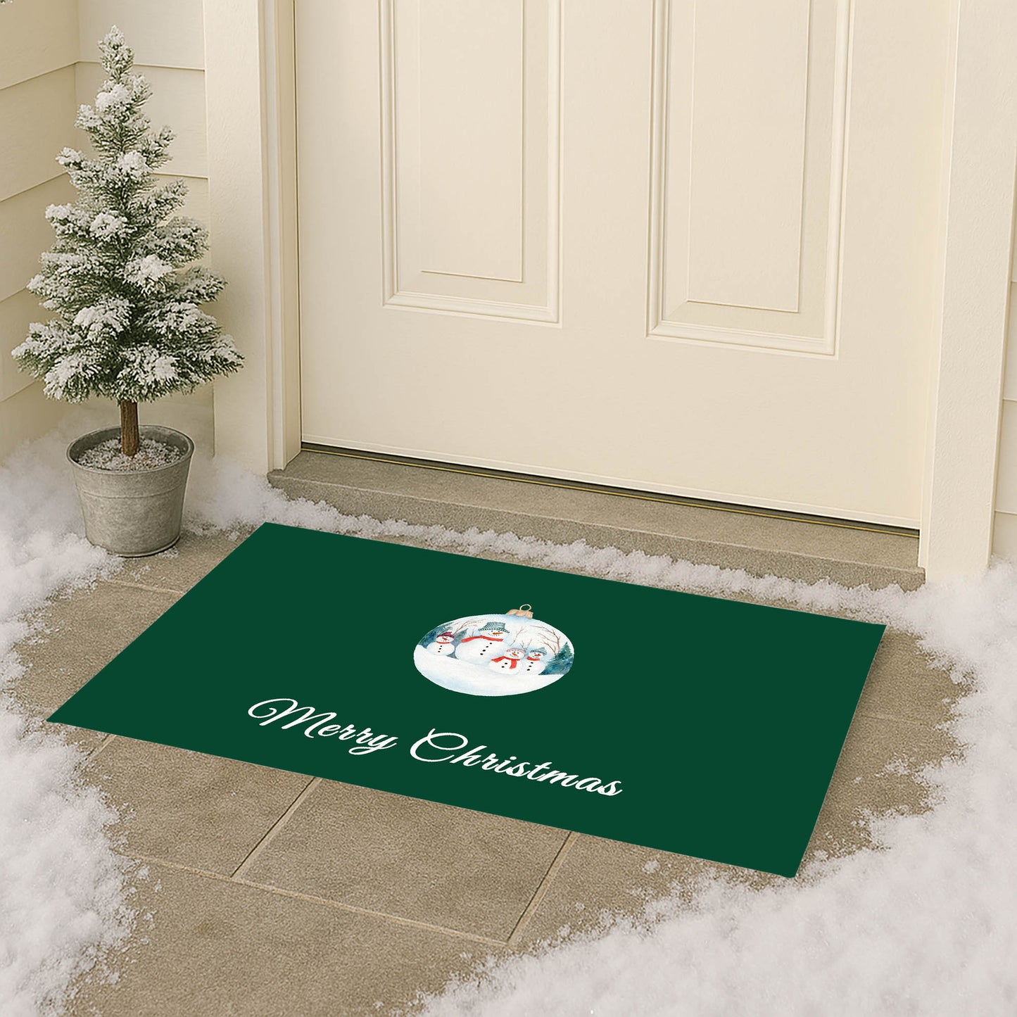 Merry Christmas Snowman Family Outdoor Door Mat