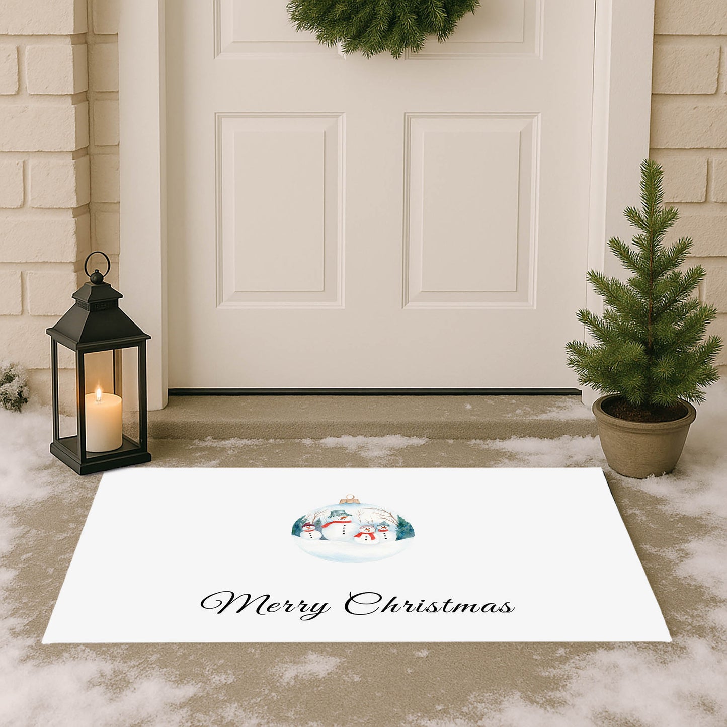 Merry Christmas Snowman Family Outdoor Door Mat