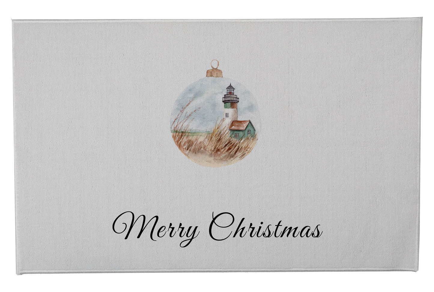 Merry Christmas Ornament Lighthouse Outdoor Door Mat