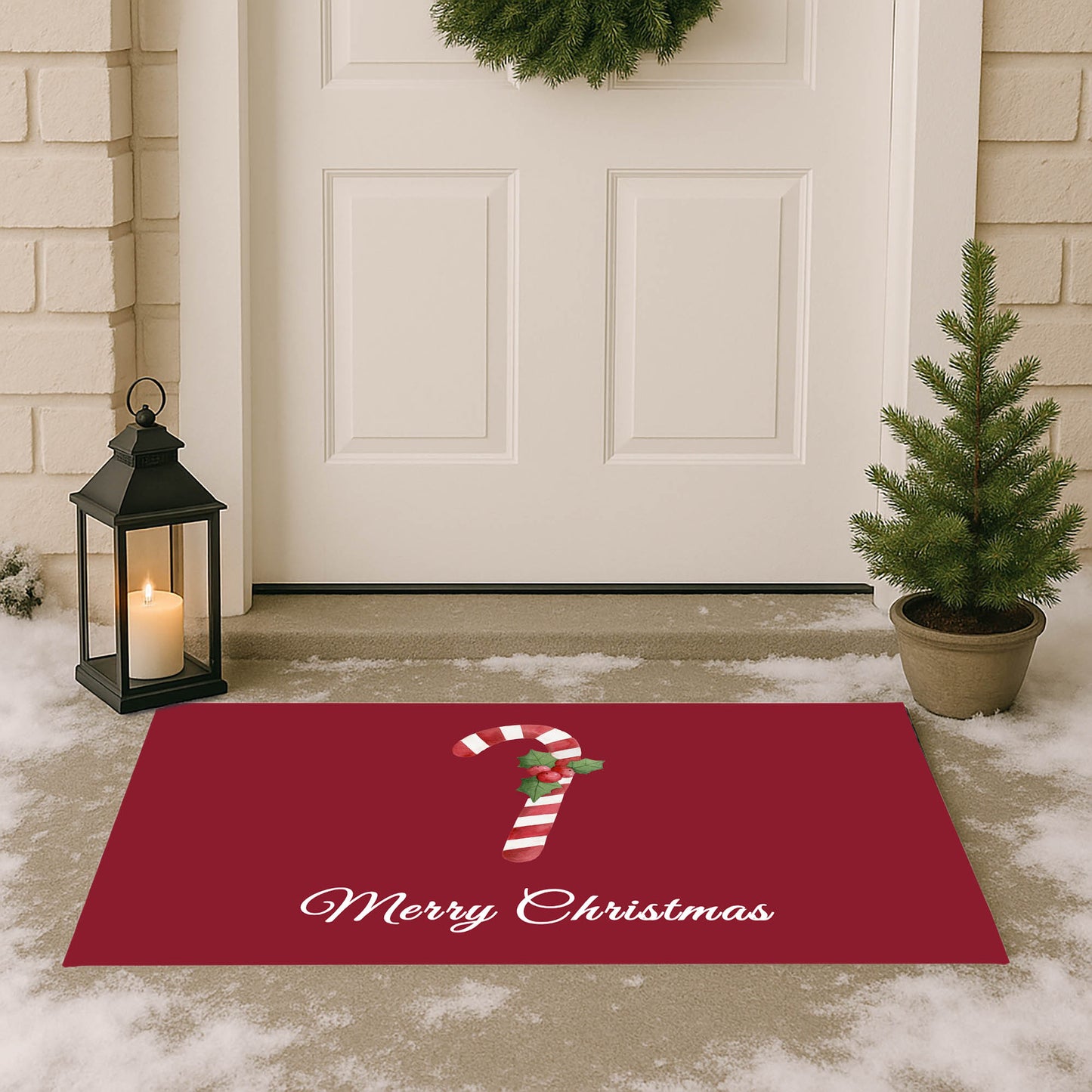 Merry Christmas Candy Cane Outdoor Door Mat
