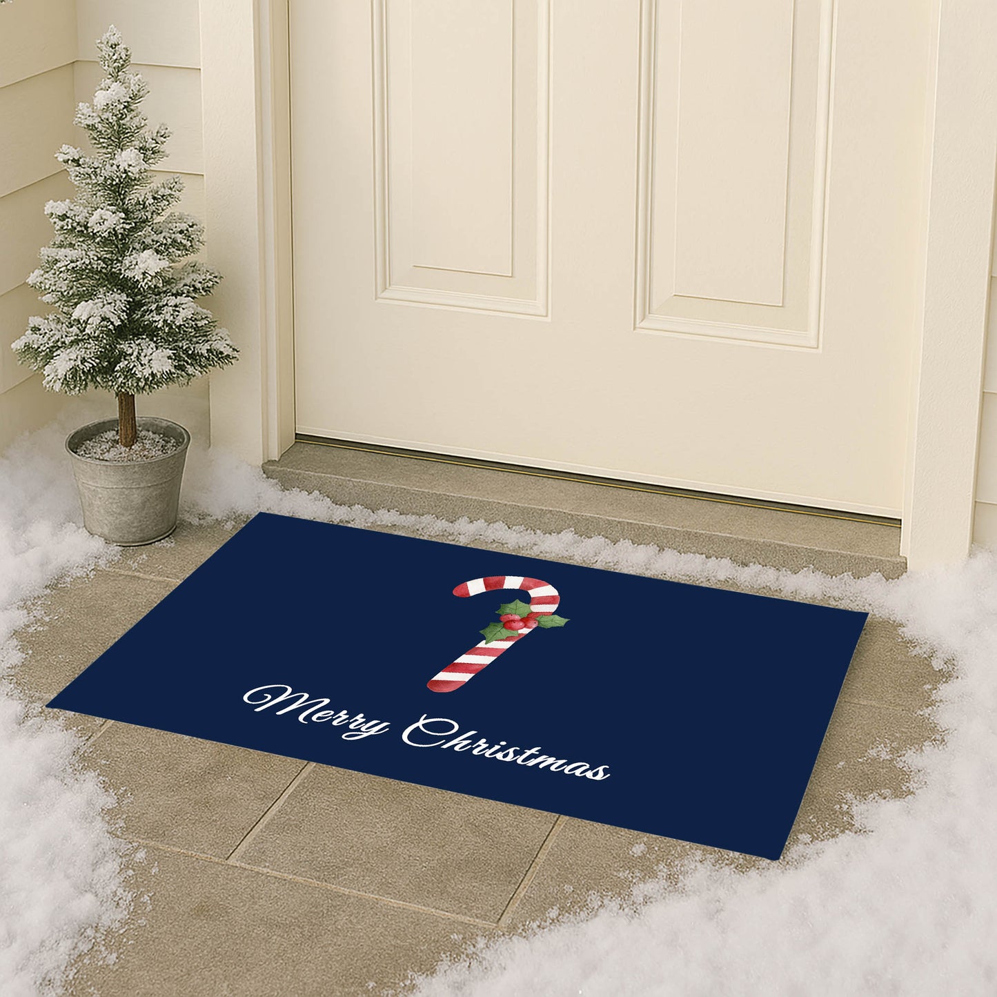 Merry Christmas Candy Cane Outdoor Door Mat