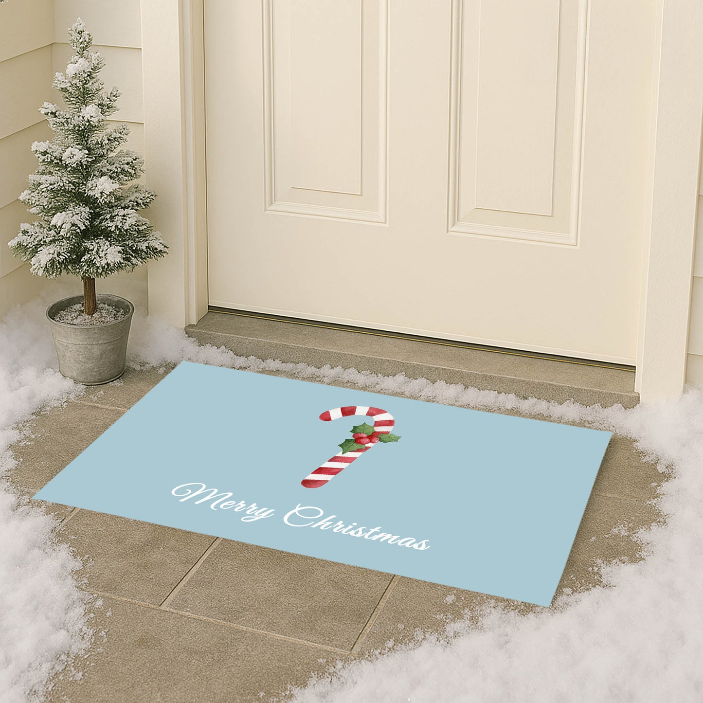 Merry Christmas Candy Cane Outdoor Door Mat