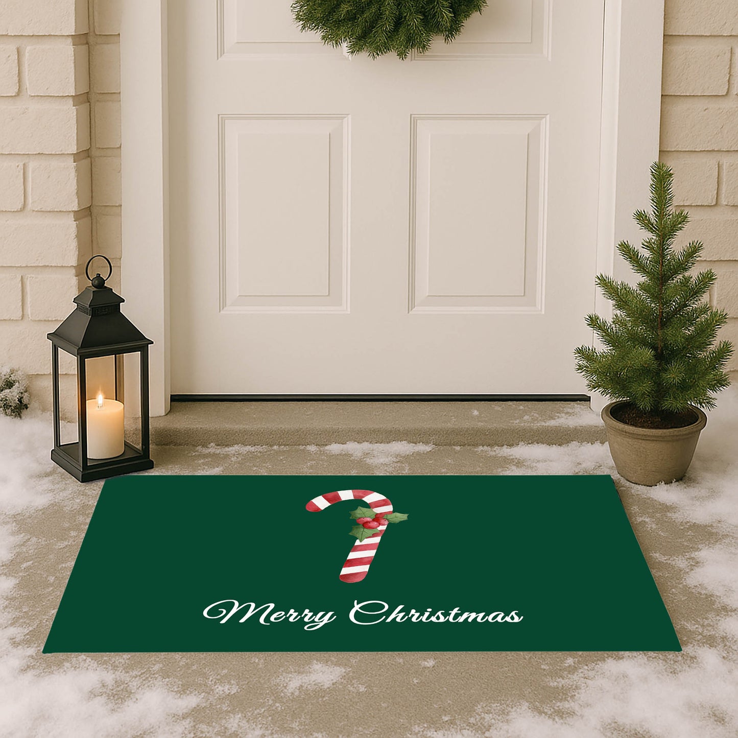 Merry Christmas Candy Cane Outdoor Door Mat