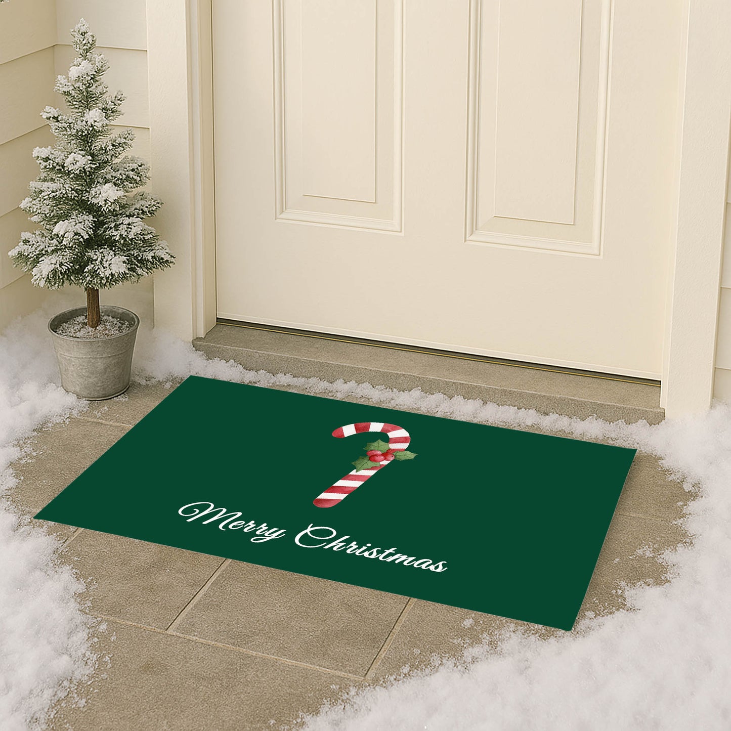 Merry Christmas Candy Cane Outdoor Door Mat