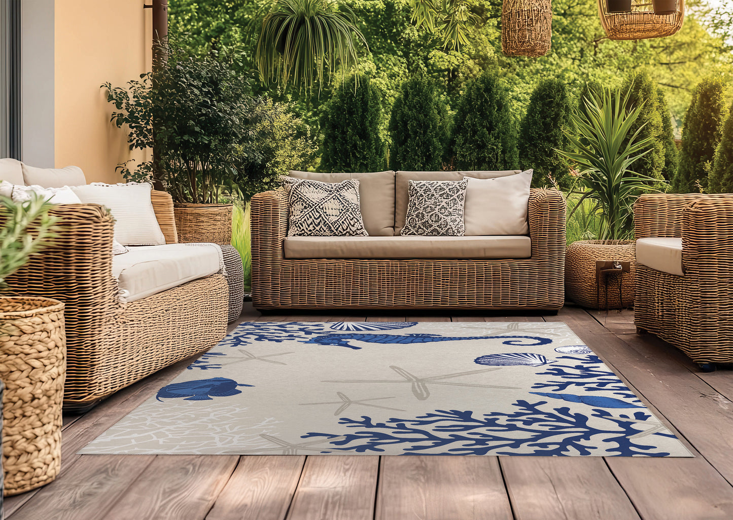 Coral & Seahorse Outdoor Rug By Christopher's Corner