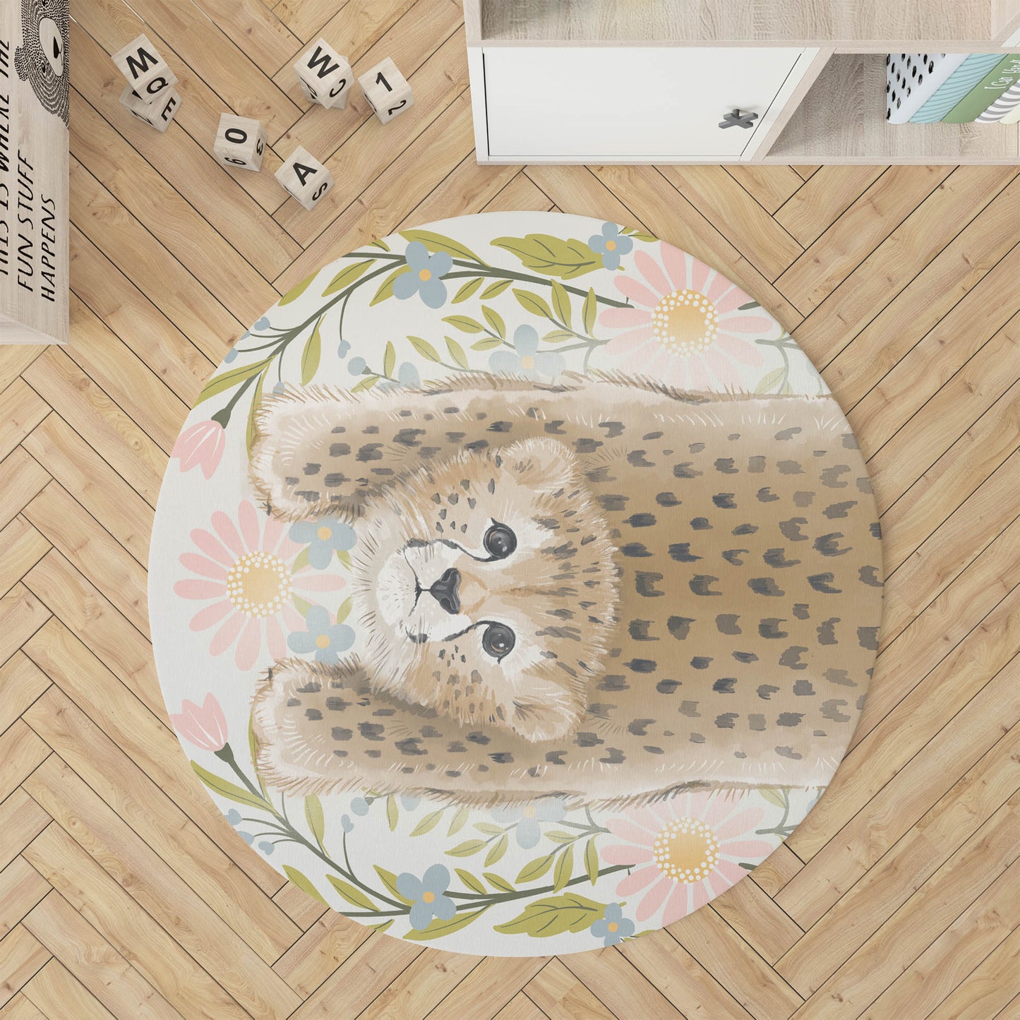 Lil Lying Leopard Flowers Kids Play Mat