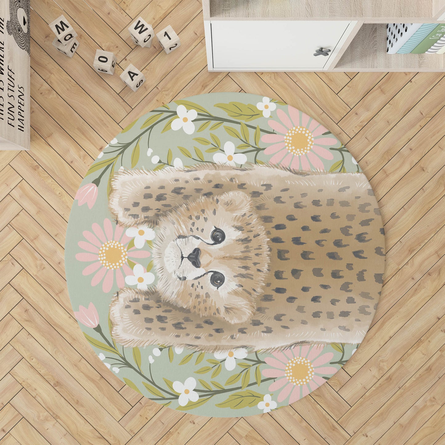Lil Lying Leopard Flowers Kids Play Mat