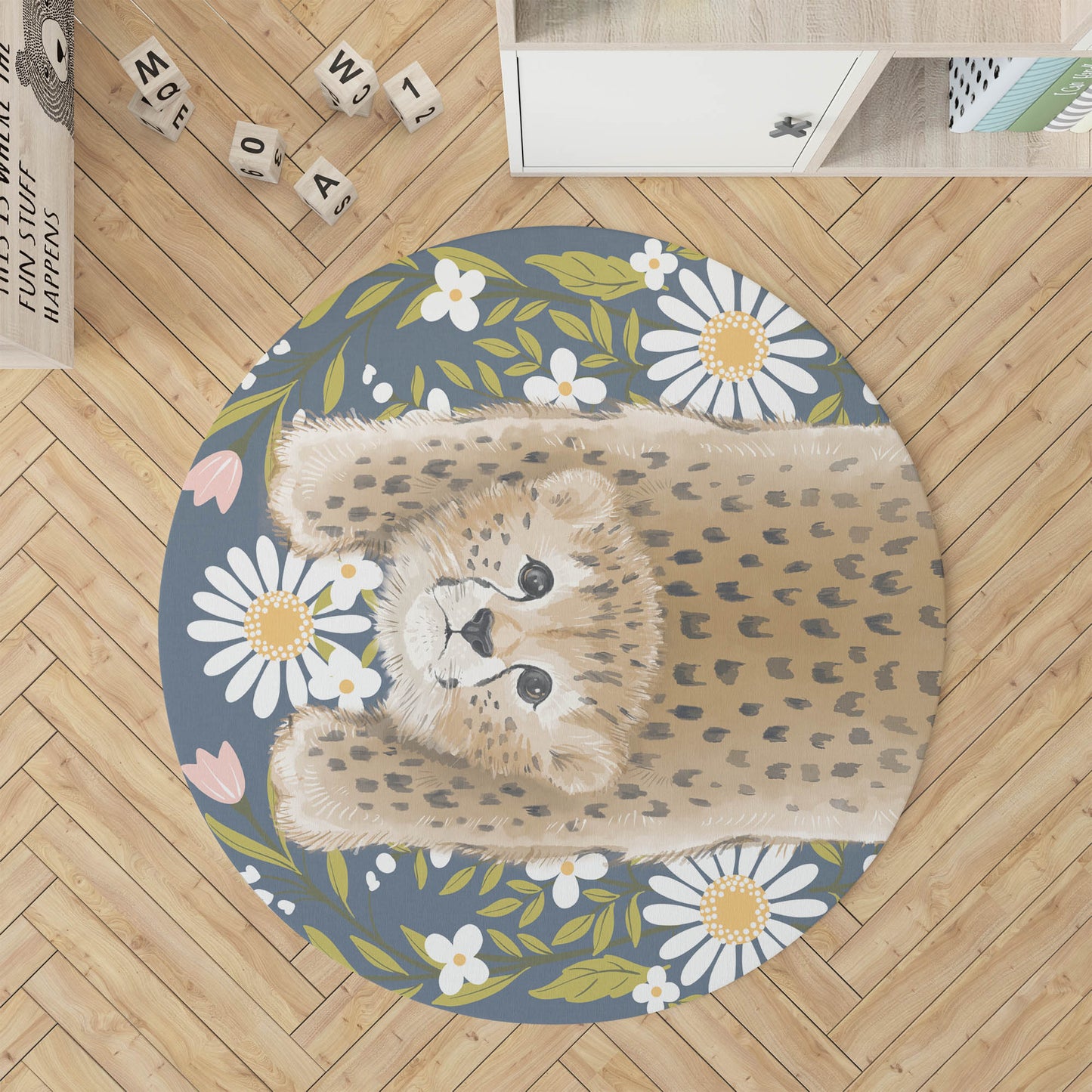 Lil Lying Leopard Flowers Kids Play Mat