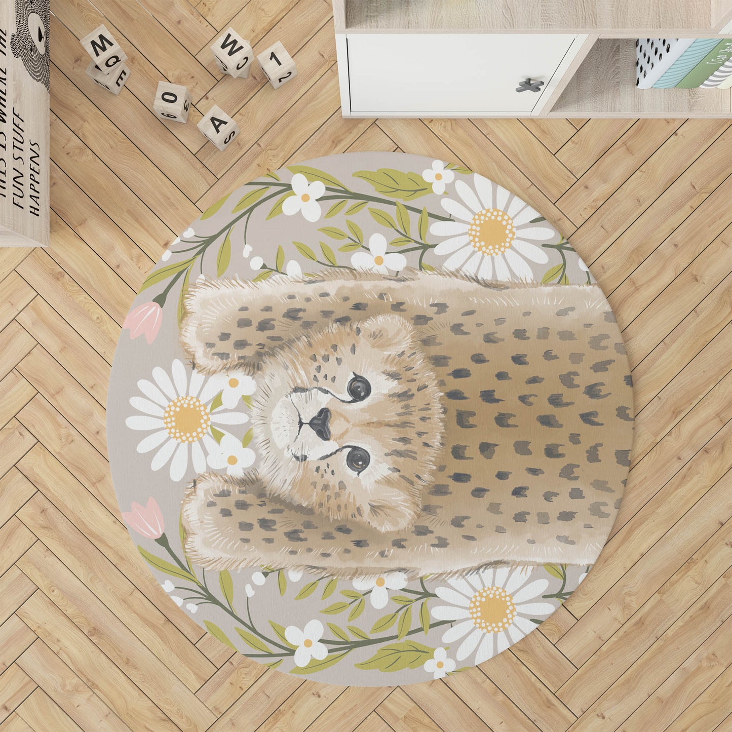 Lil Lying Leopard Flowers Kids Play Mat