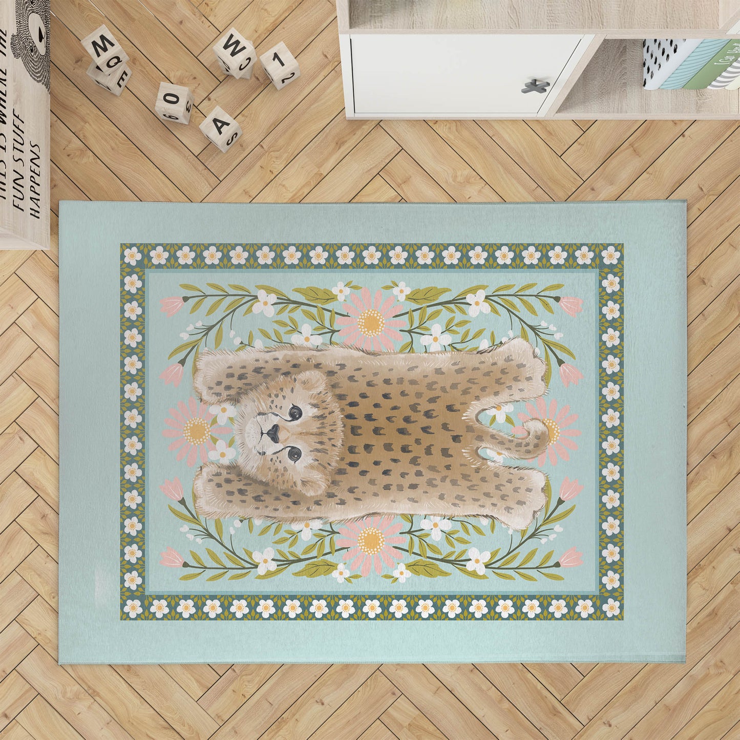 Lil Lying Leopard Flowers Kids Play Mat