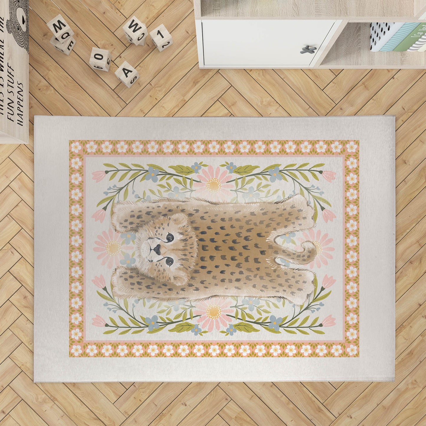 Lil Lying Leopard Flowers Kids Play Mat