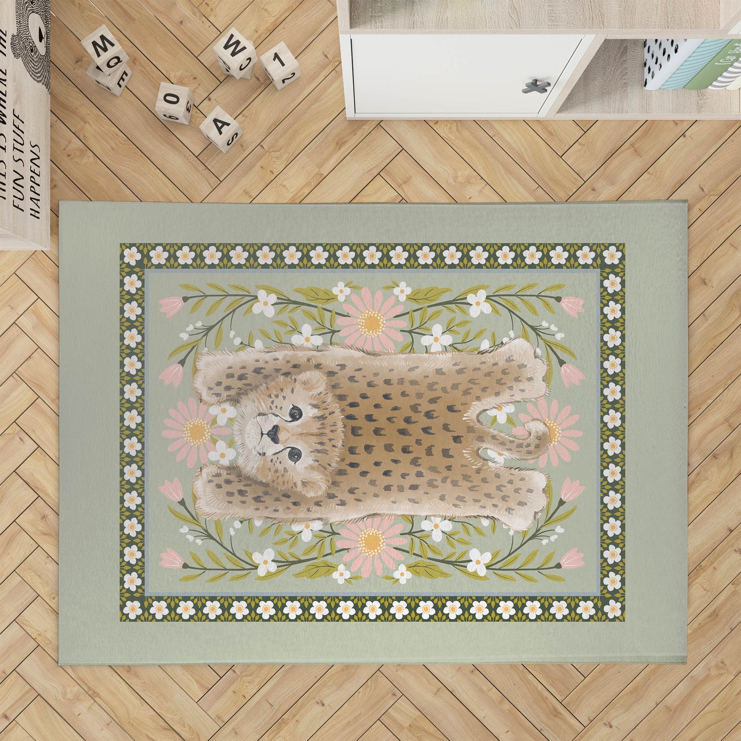 Lil Lying Leopard Flowers Kids Play Mat