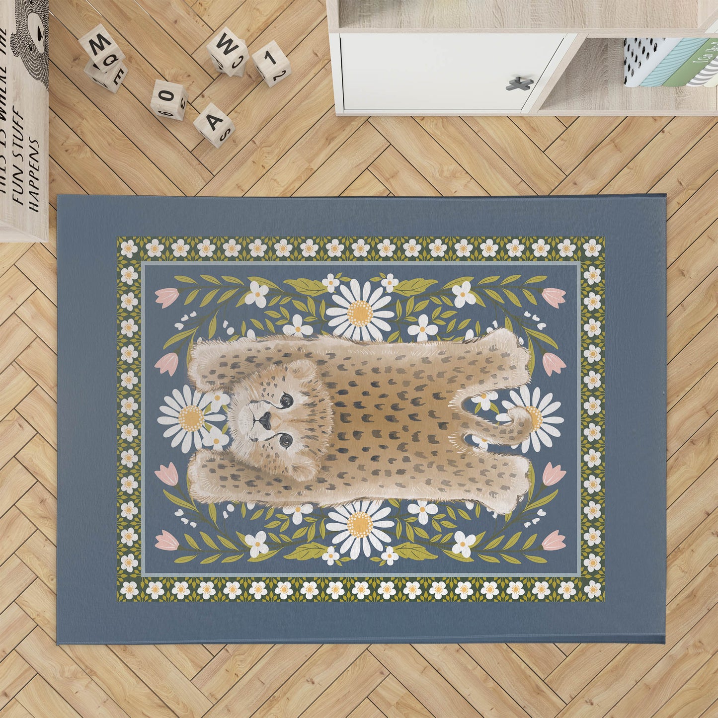 Lil Lying Leopard Flowers Kids Play Mat
