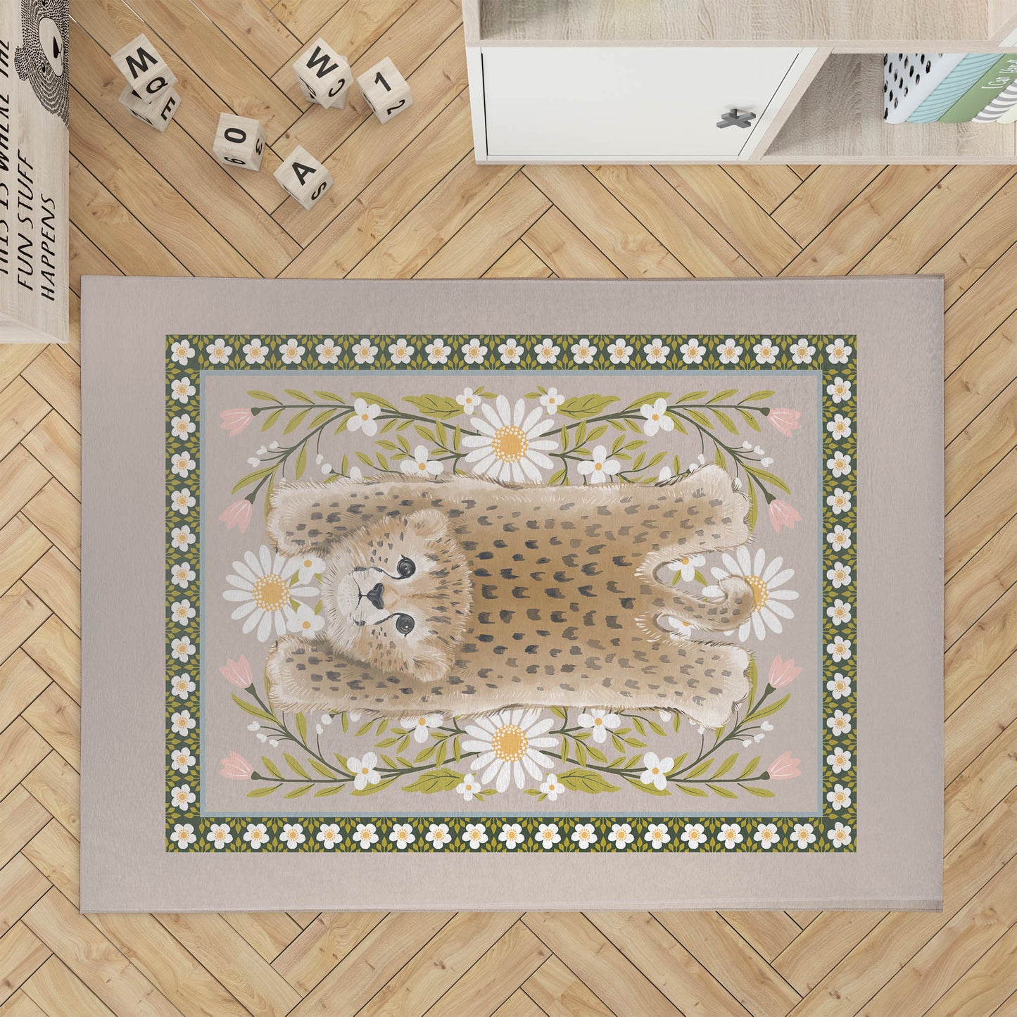 Lil Lying Leopard Flowers Kids Play Mat
