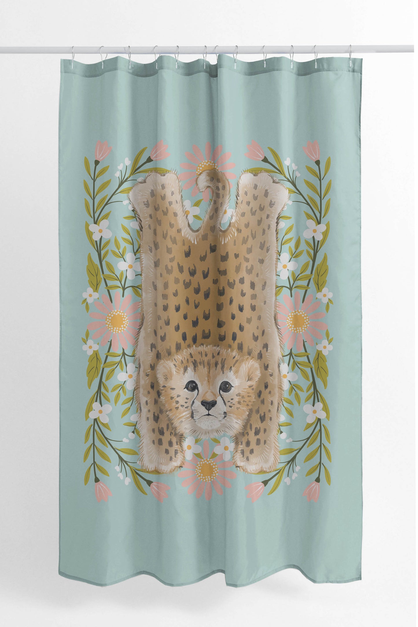Lil Lying Leopard Flowers Shower Curtain