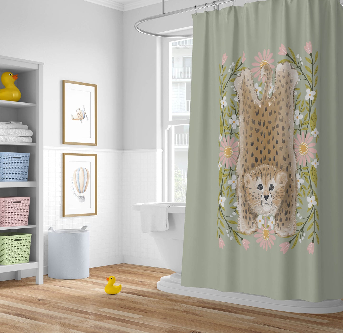 Lil Lying Leopard Flowers Shower Curtain