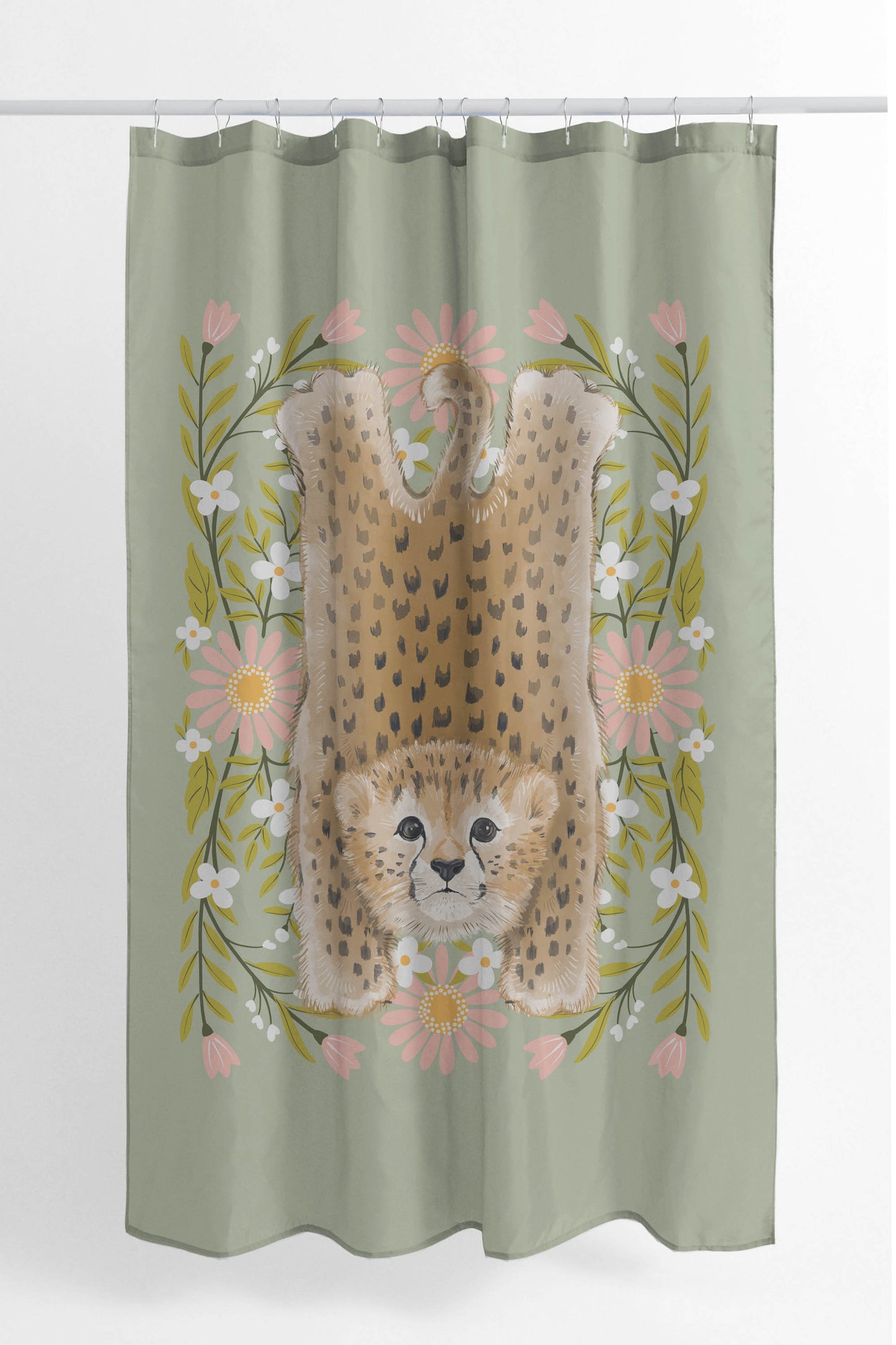 Lil Lying Leopard Flowers Shower Curtain