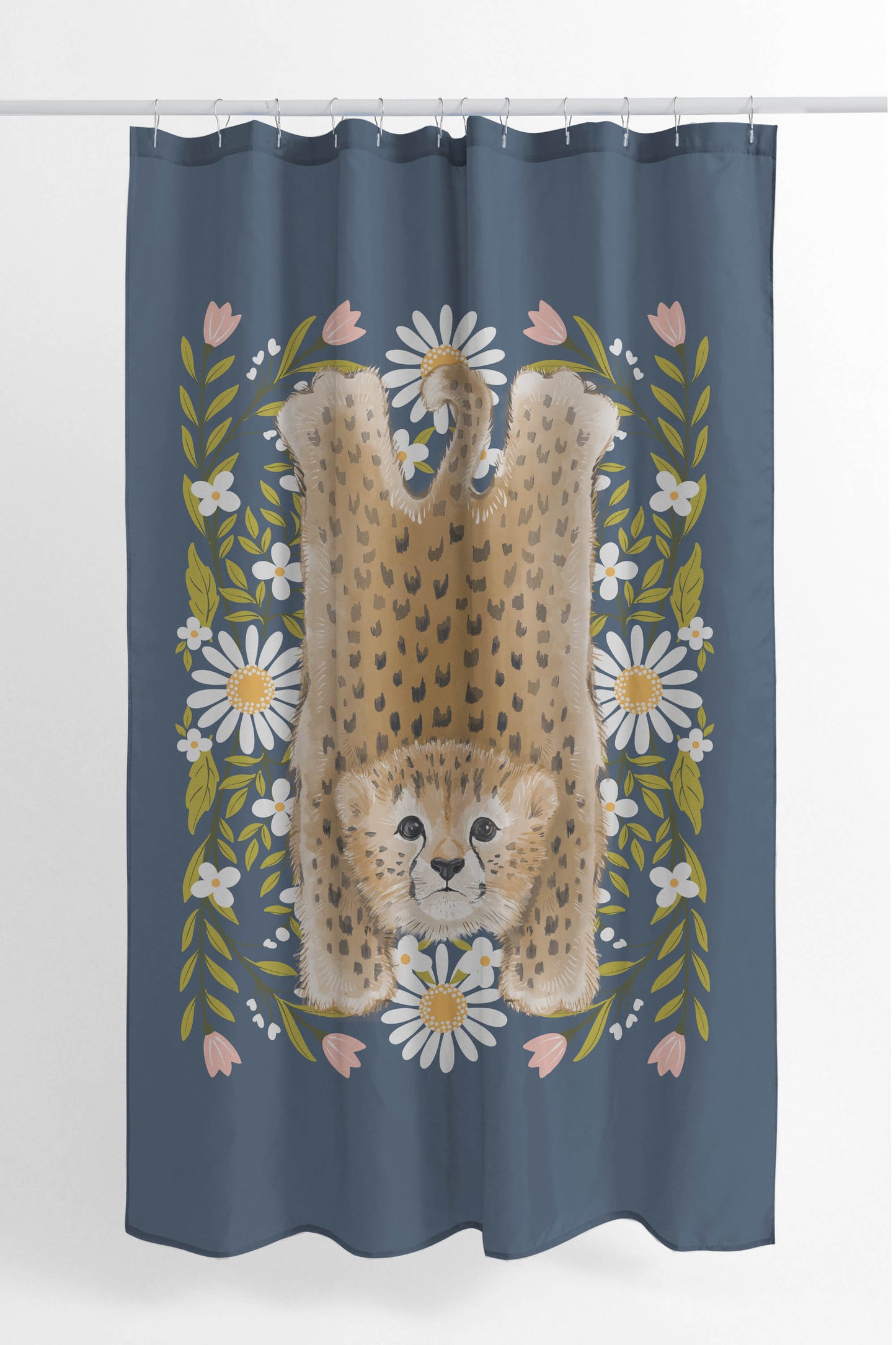 Lil Lying Leopard Flowers Shower Curtain