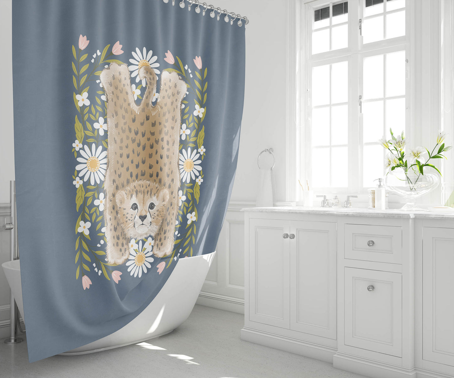 Lil Lying Leopard Flowers Shower Curtain