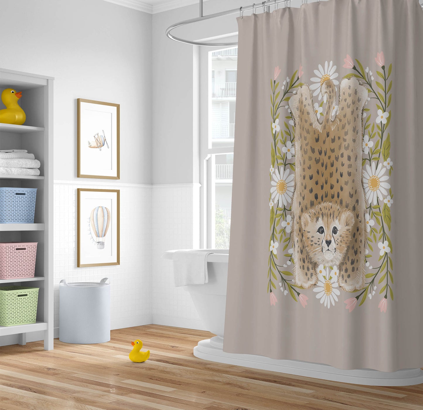 Lil Lying Leopard Flowers Shower Curtain