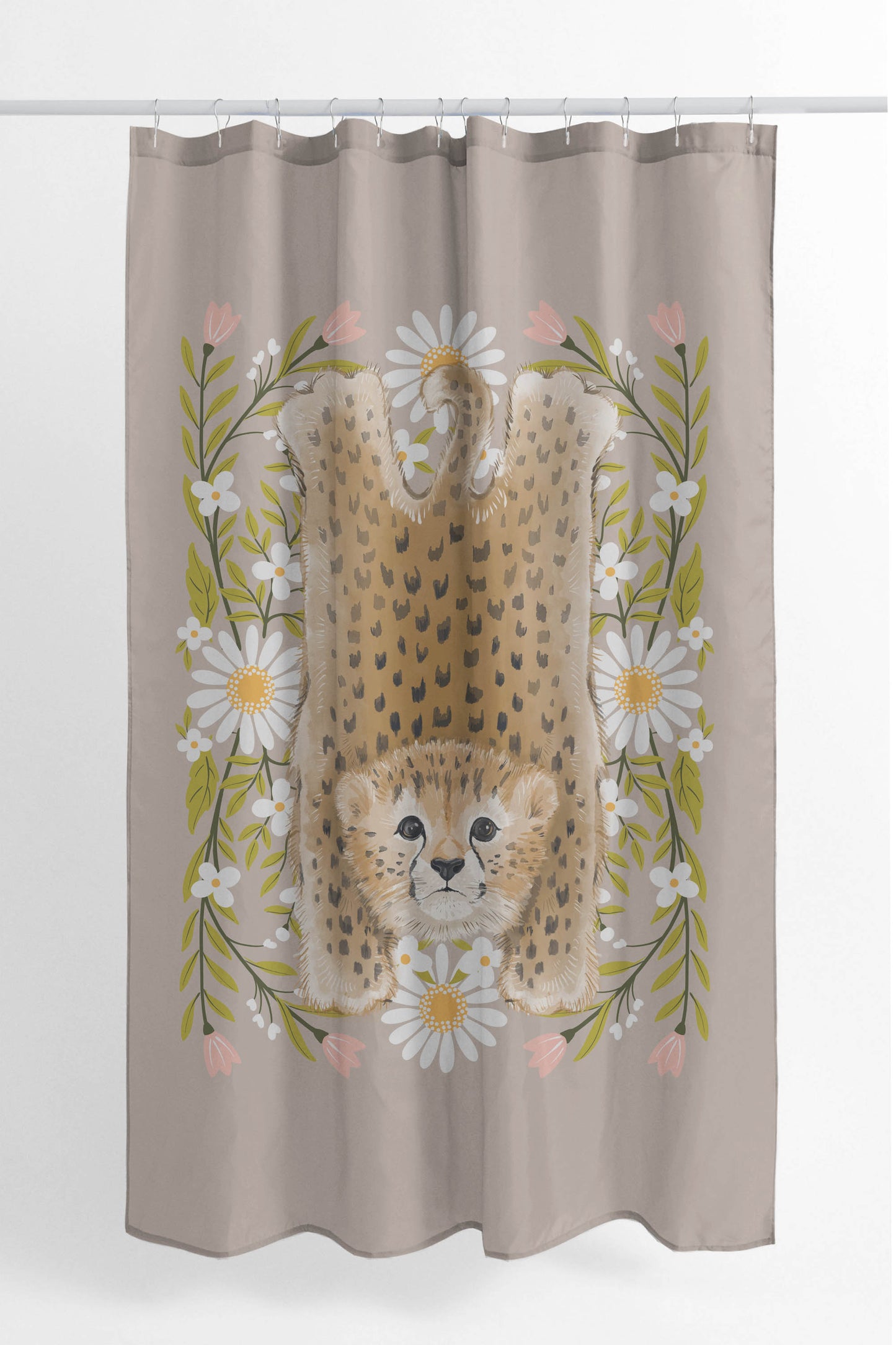 Lil Lying Leopard Flowers Shower Curtain