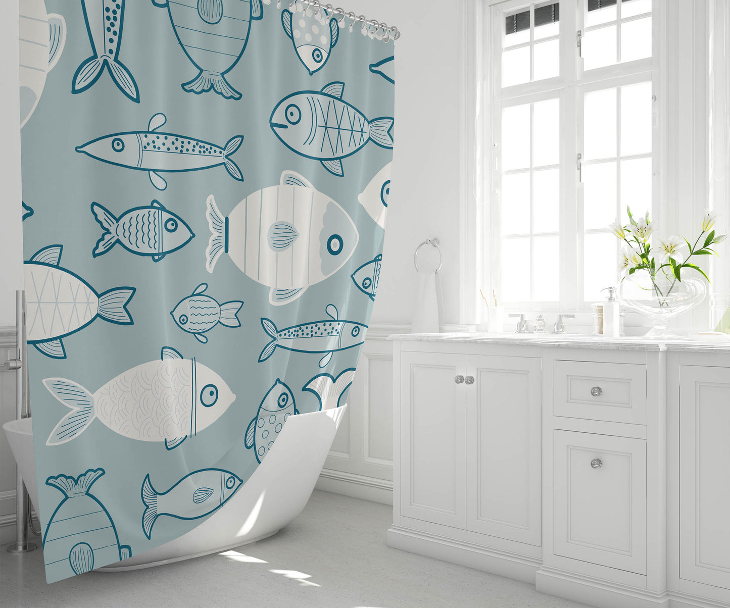 Here Fishy Fishy Fishy Shower Curtain