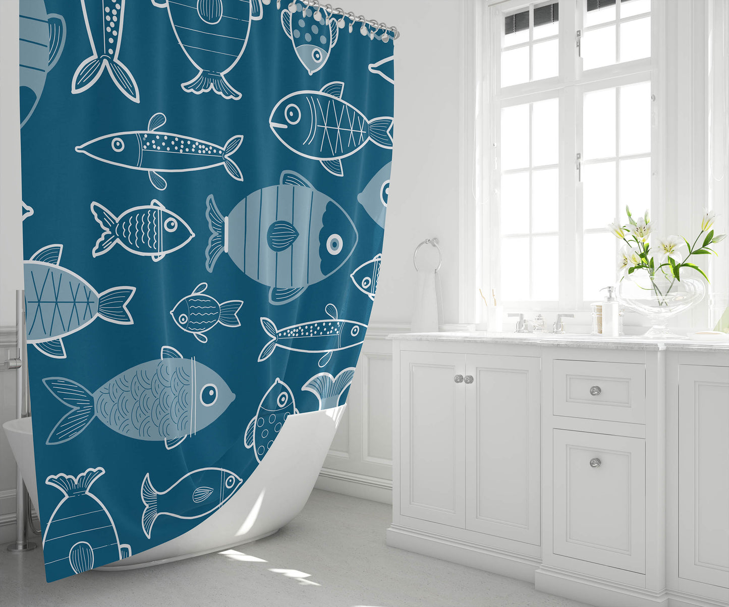 Here Fishy Fishy Fishy Shower Curtain