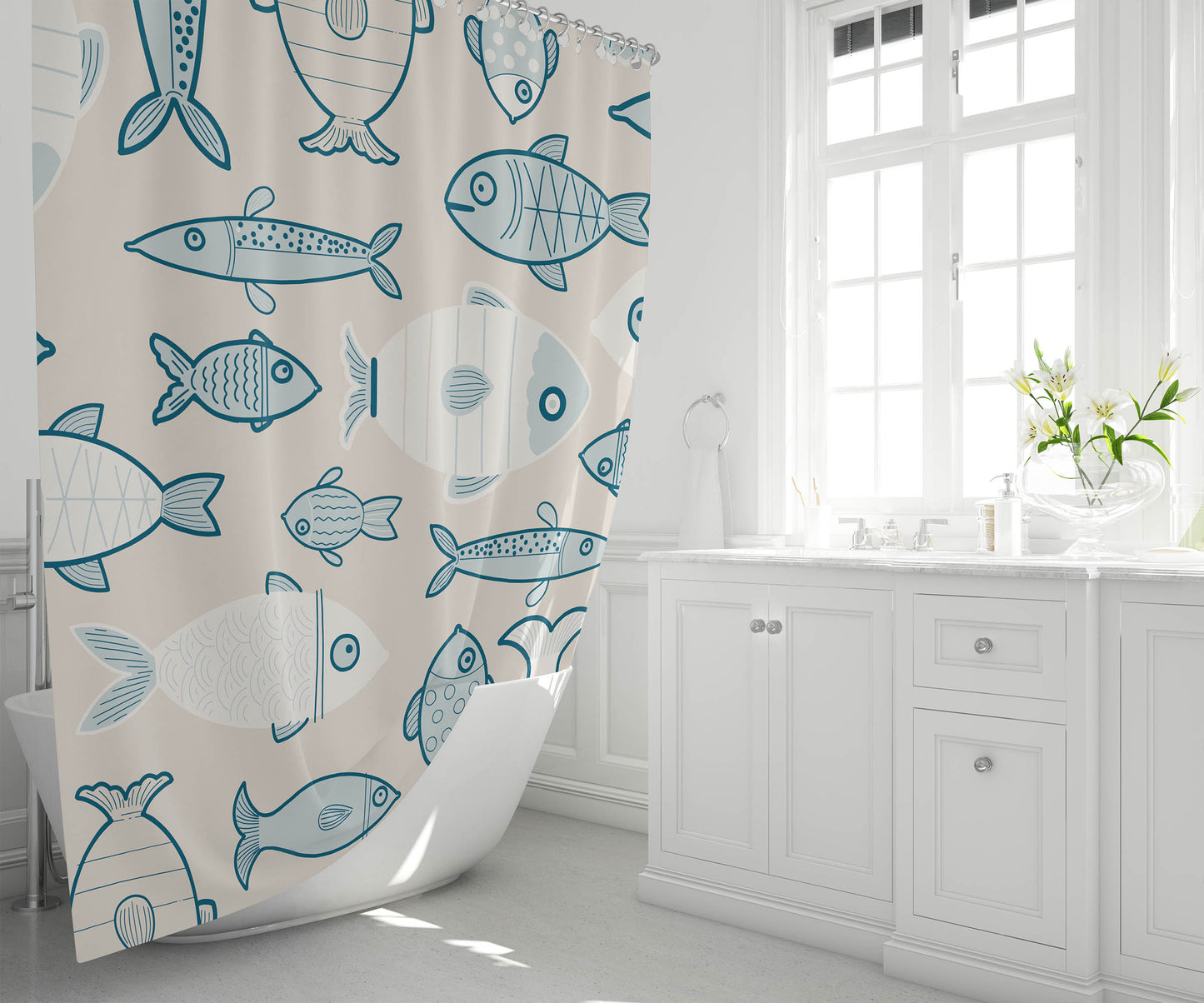 Here Fishy Fishy Fishy Shower Curtain