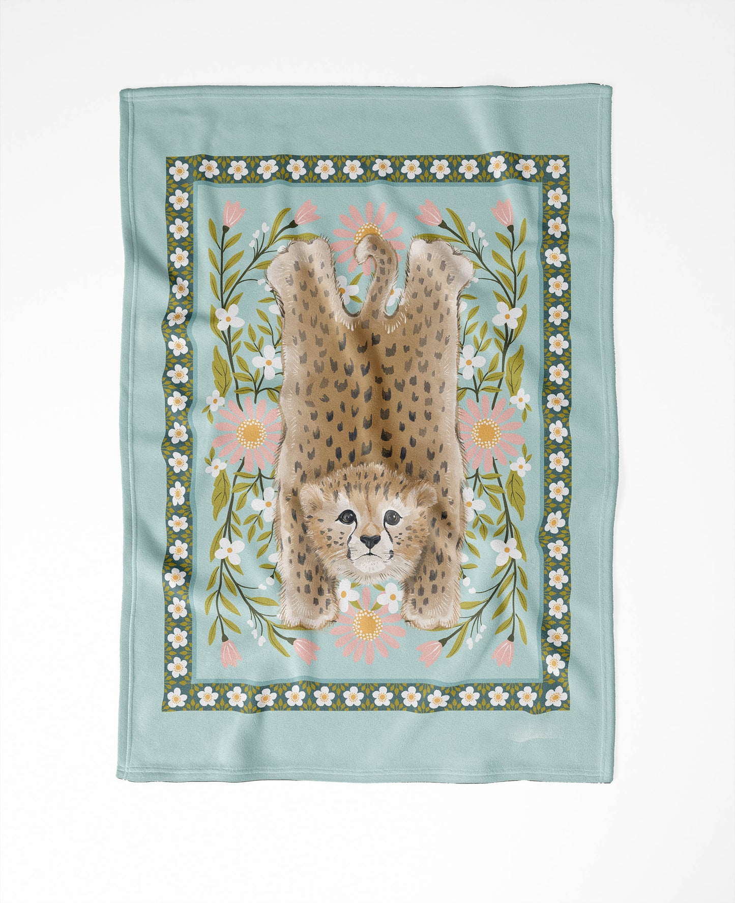 Lil Lying Leopard Flowers Velveteen Fleece Blanket