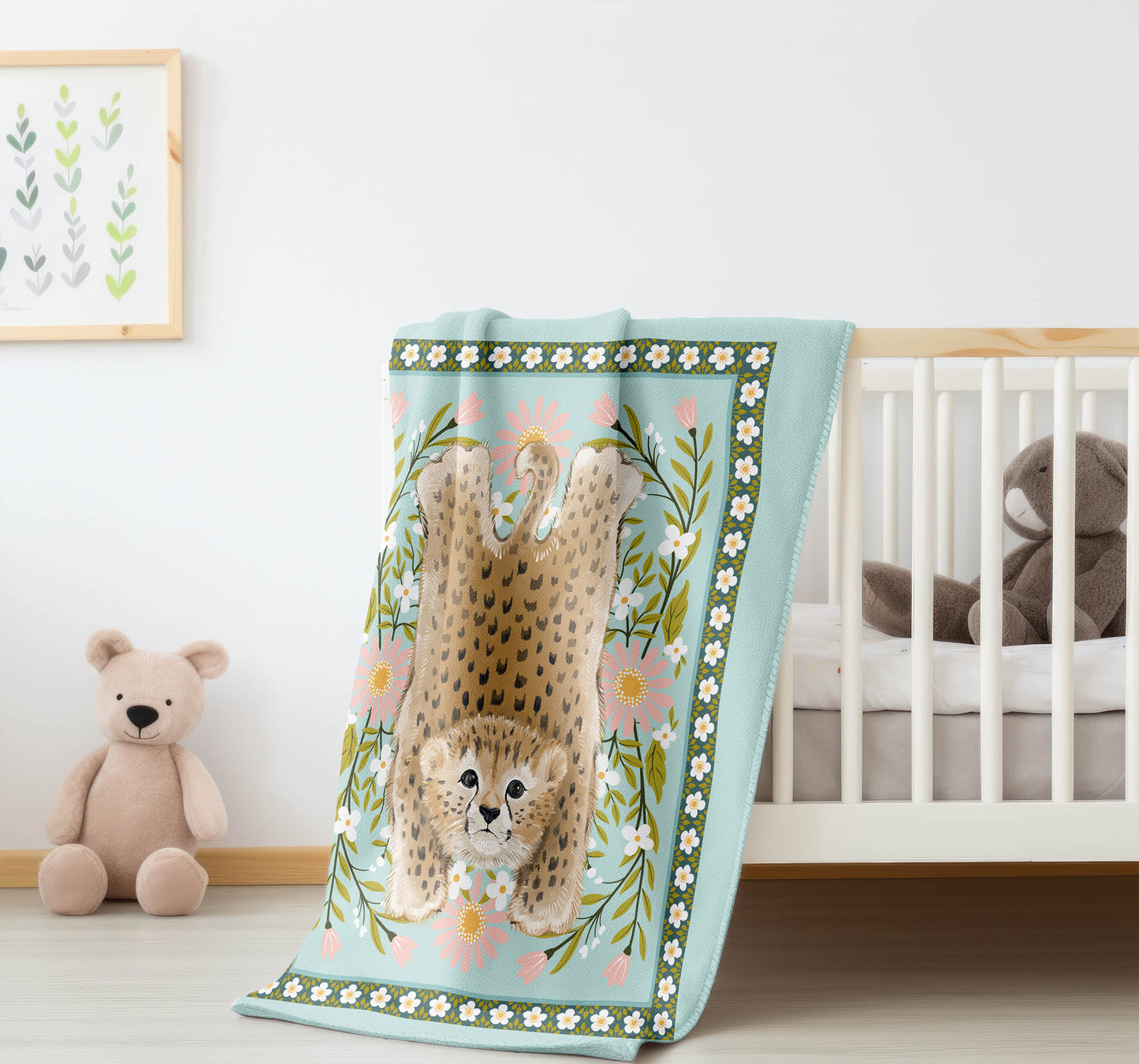 Lil Lying Leopard Flowers Velveteen Fleece Blanket