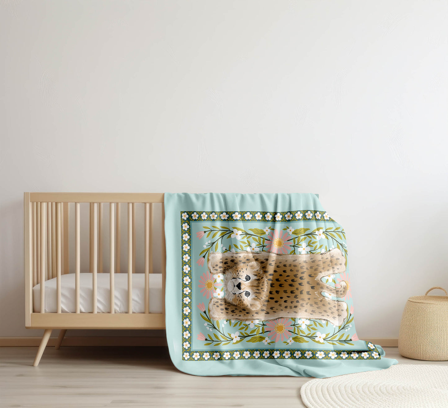 Lil Lying Leopard Flowers Velveteen Fleece Blanket