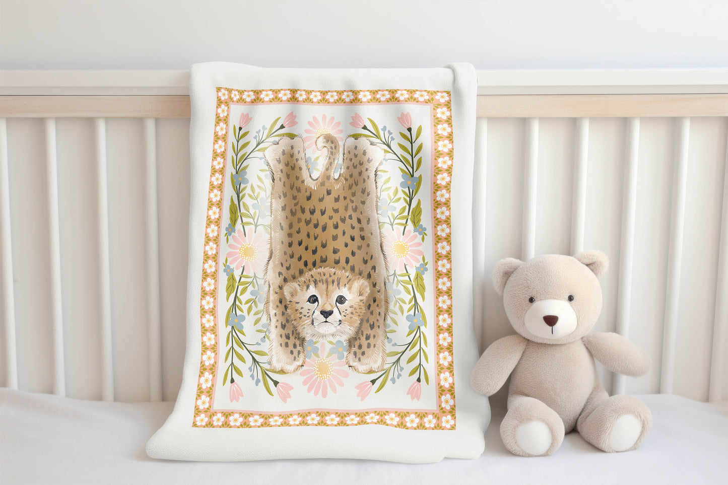 Lil Lying Leopard Flowers Velveteen Fleece Blanket