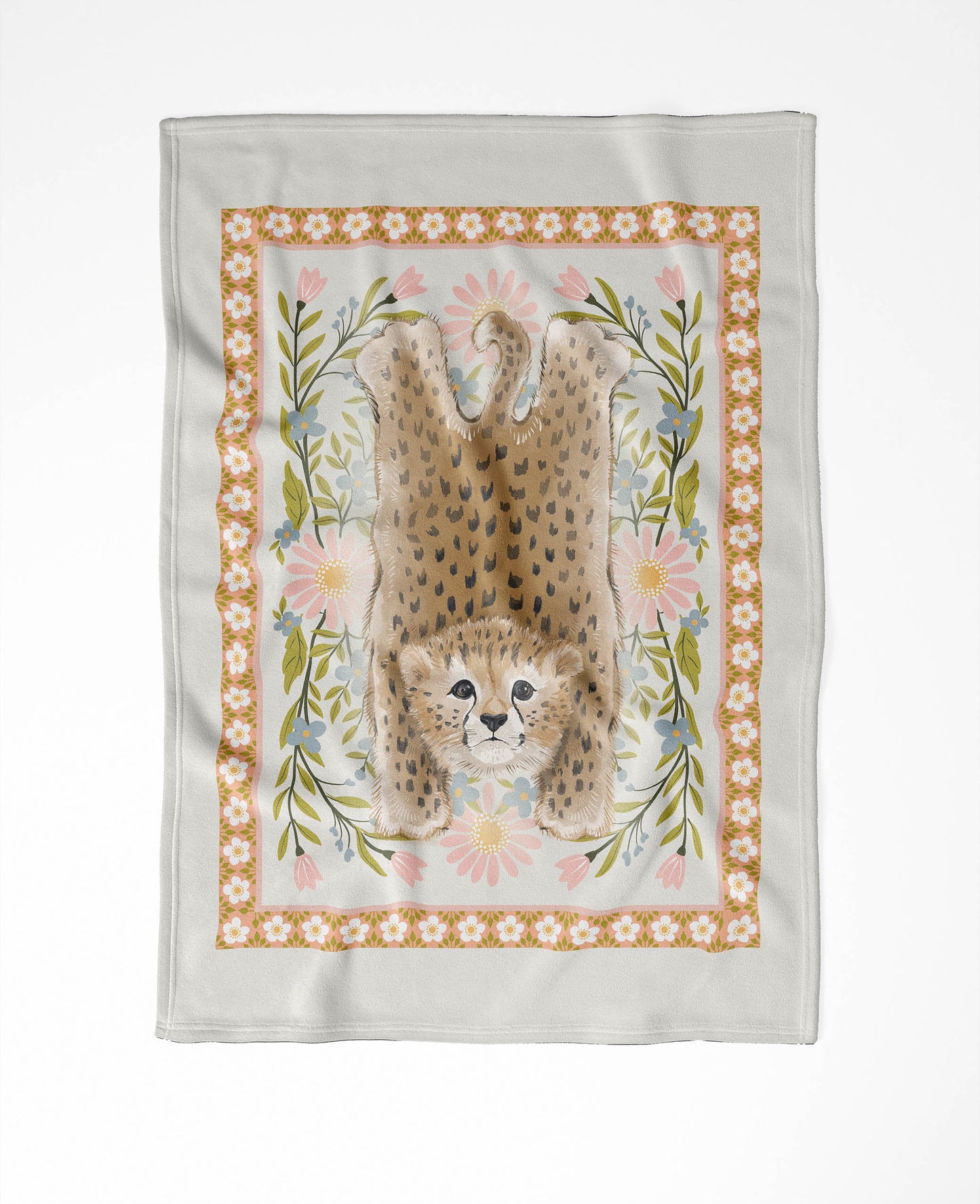 Lil Lying Leopard Flowers Velveteen Fleece Blanket