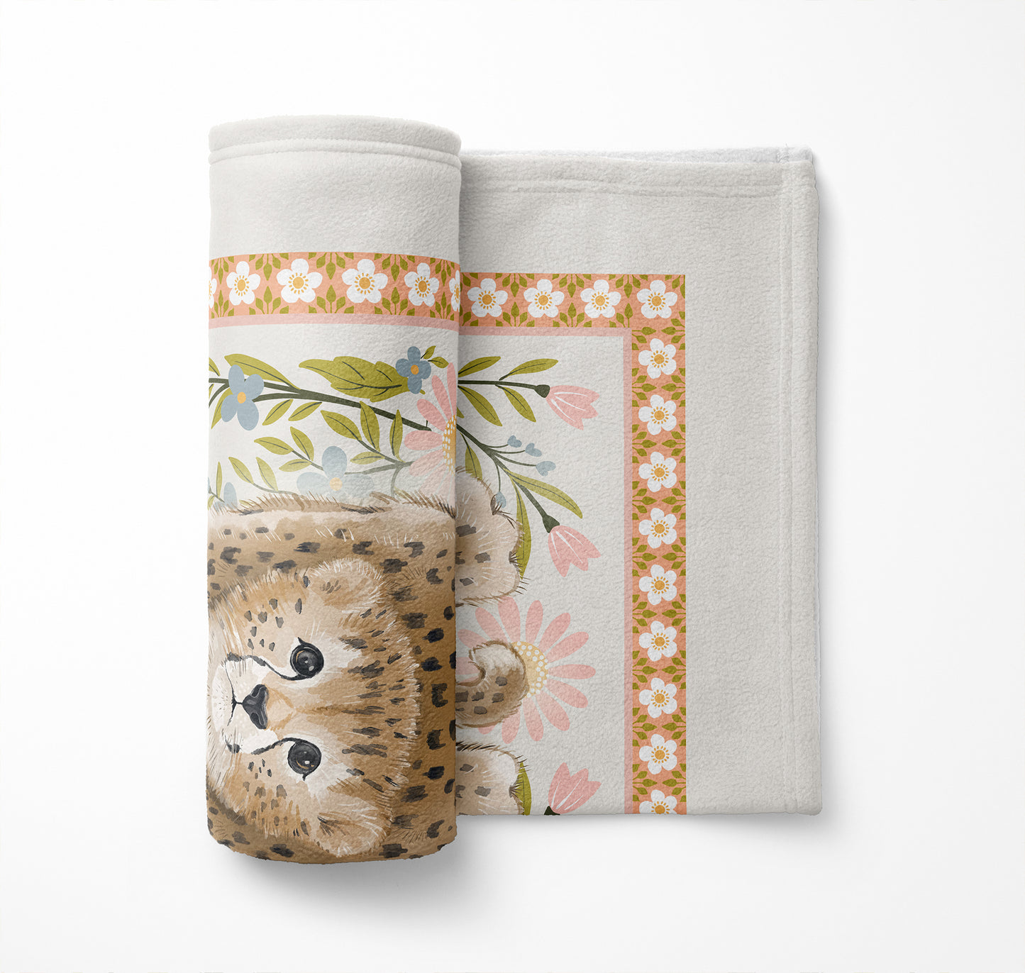 Lil Lying Leopard Flowers Velveteen Fleece Blanket