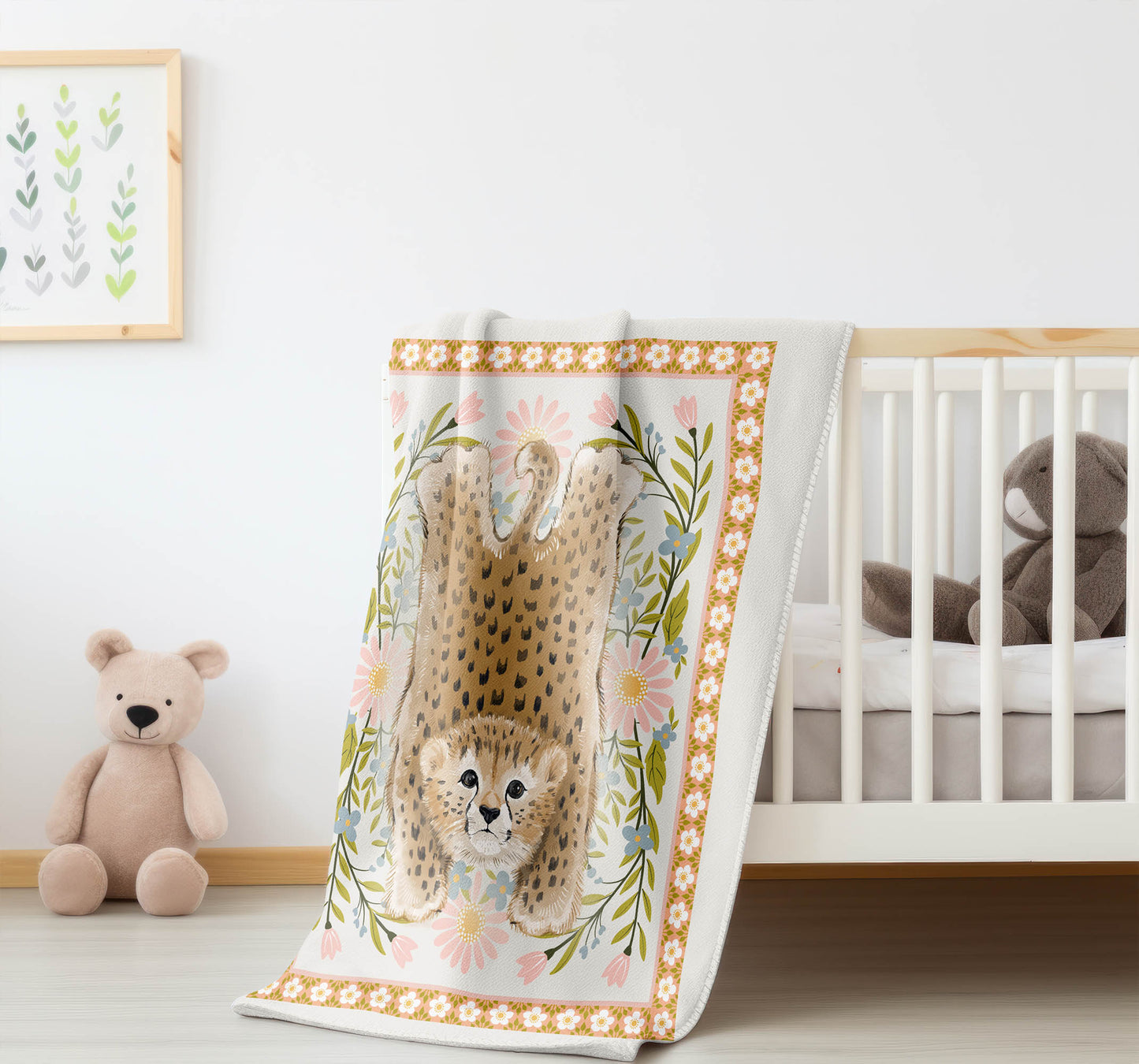 Lil Lying Leopard Flowers Velveteen Fleece Blanket