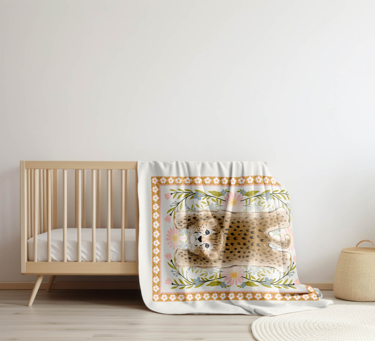 Lil Lying Leopard Flowers Velveteen Fleece Blanket