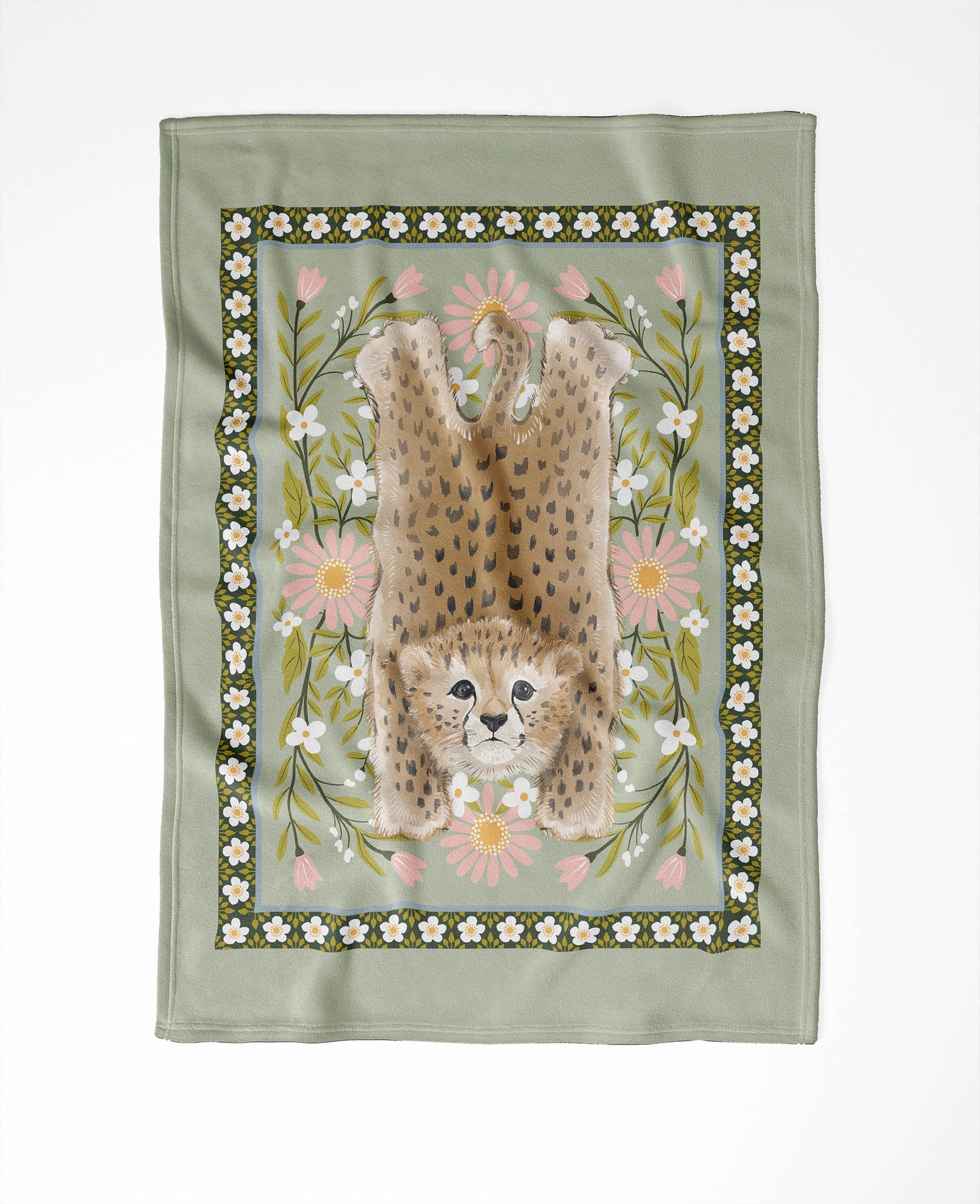 Lil Lying Leopard Flowers Velveteen Fleece Blanket