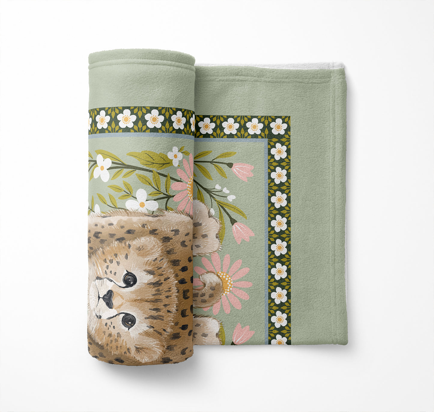 Lil Lying Leopard Flowers Velveteen Fleece Blanket