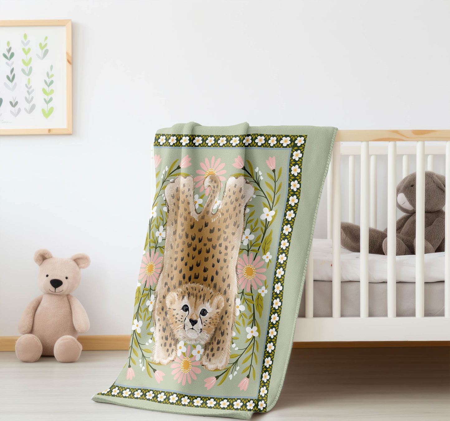 Lil Lying Leopard Flowers Velveteen Fleece Blanket