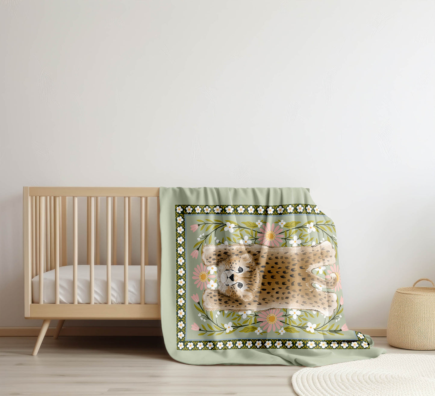 Lil Lying Leopard Flowers Velveteen Fleece Blanket