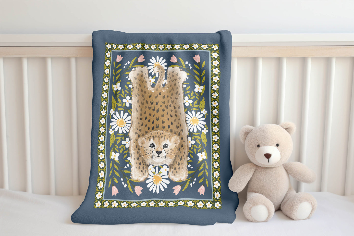 Lil Lying Leopard Flowers Velveteen Fleece Blanket
