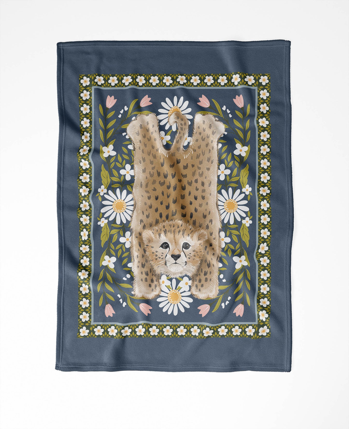 Lil Lying Leopard Flowers Velveteen Fleece Blanket
