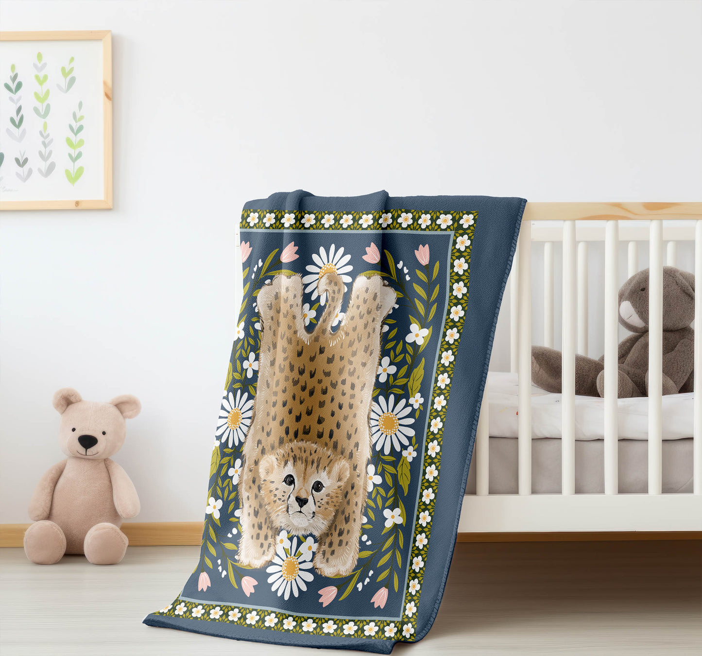 Lil Lying Leopard Flowers Velveteen Fleece Blanket