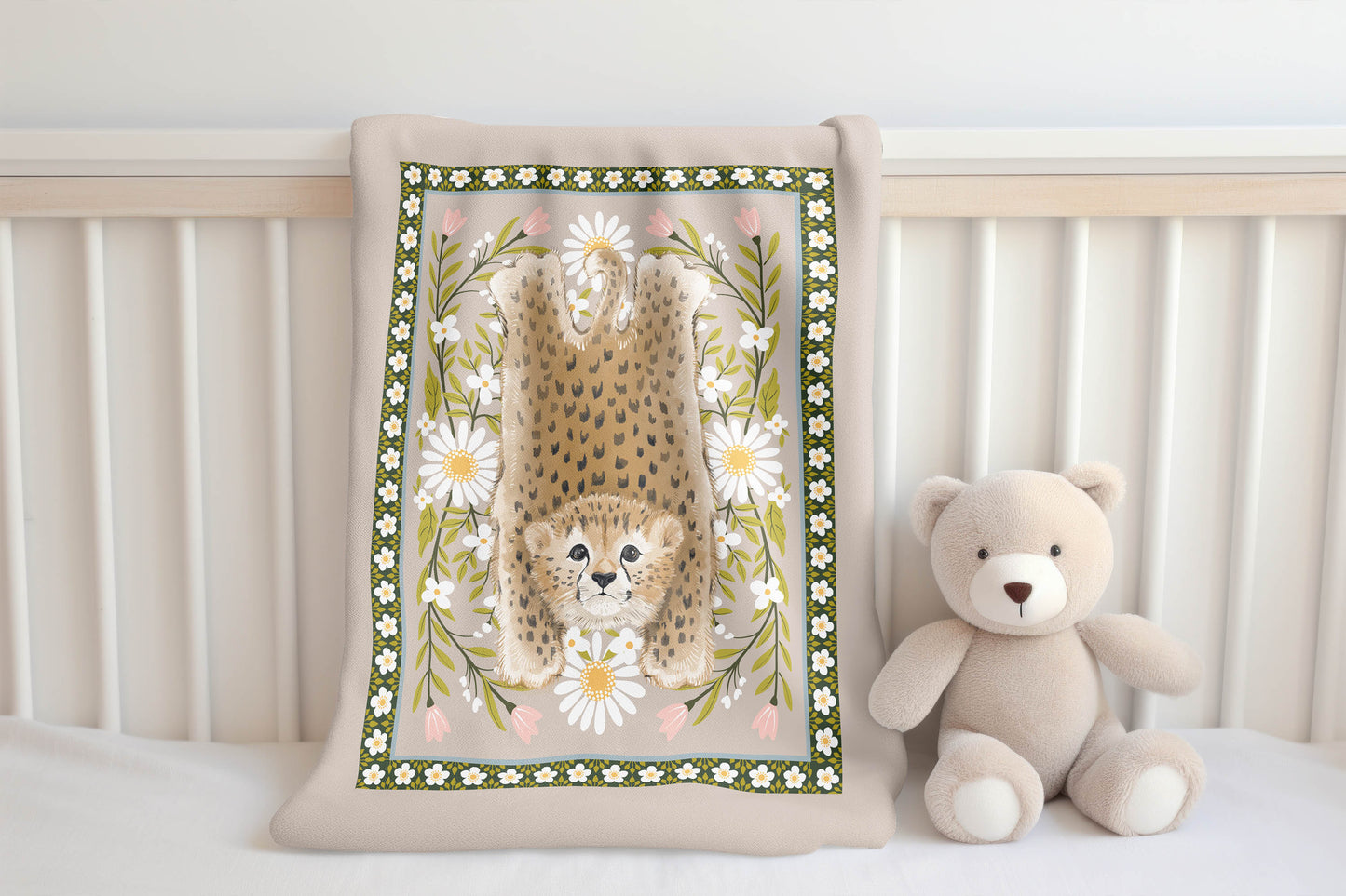 Lil Lying Leopard Flowers Velveteen Fleece Blanket