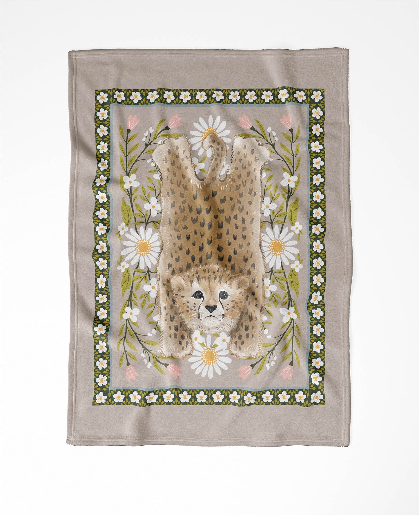 Lil Lying Leopard Flowers Velveteen Fleece Blanket