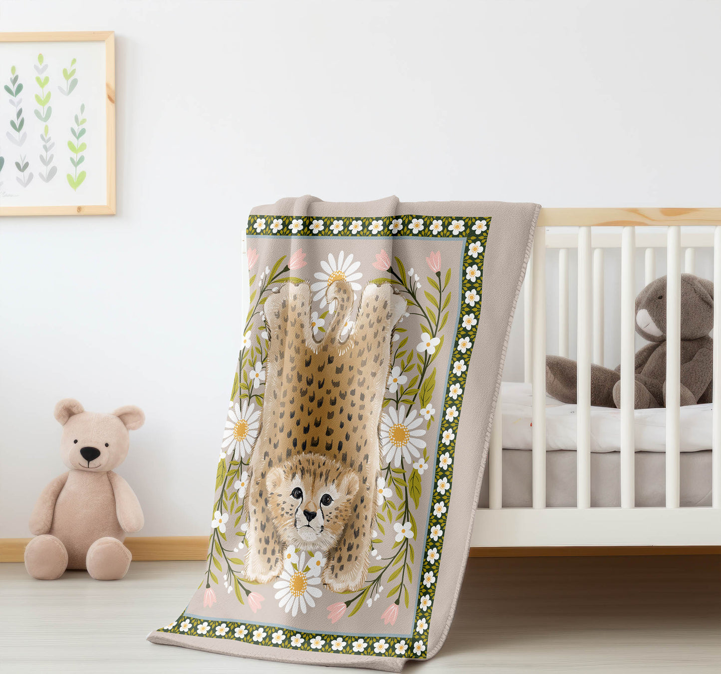 Lil Lying Leopard Flowers Velveteen Fleece Blanket