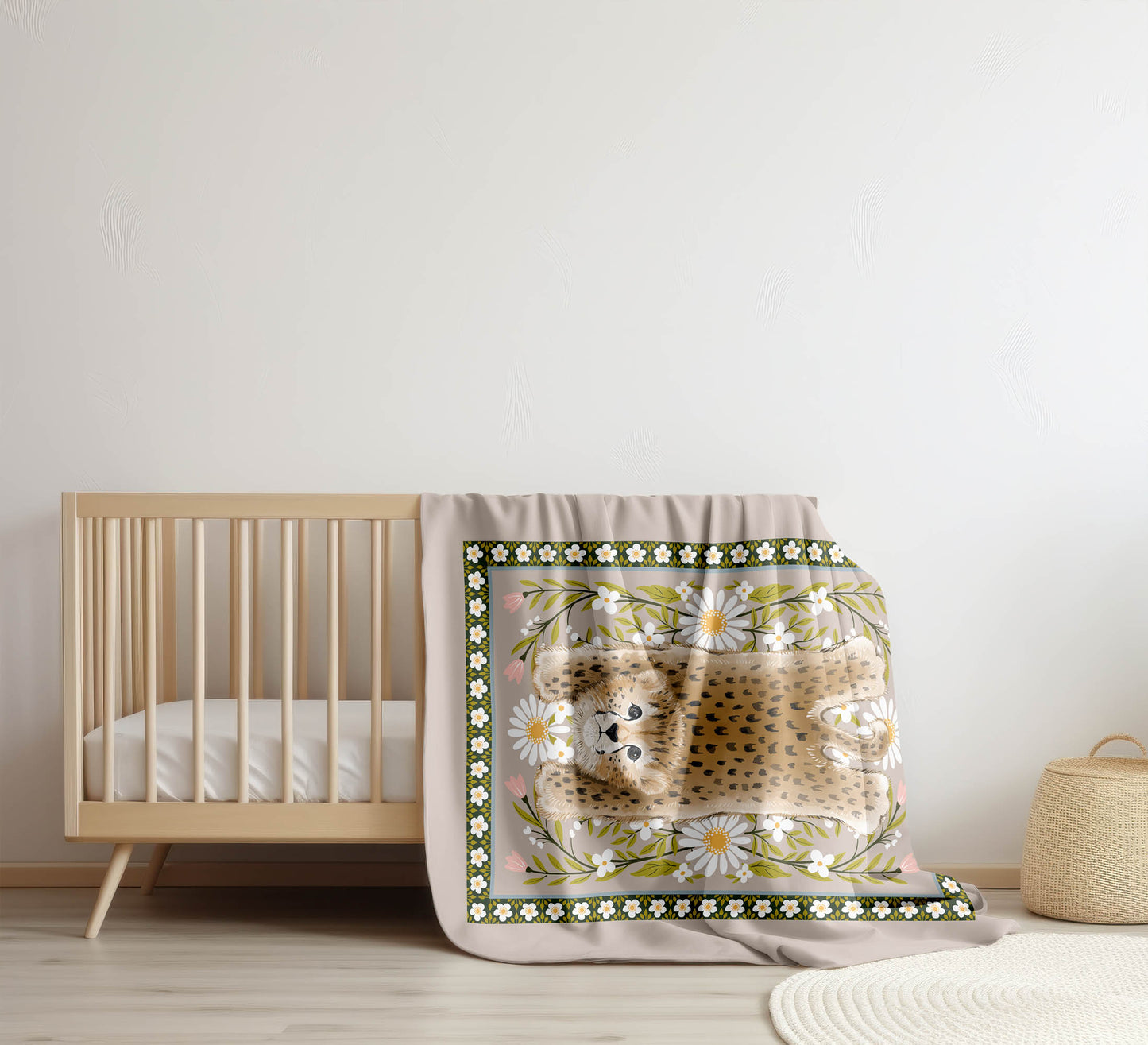 Lil Lying Leopard Flowers Velveteen Fleece Blanket