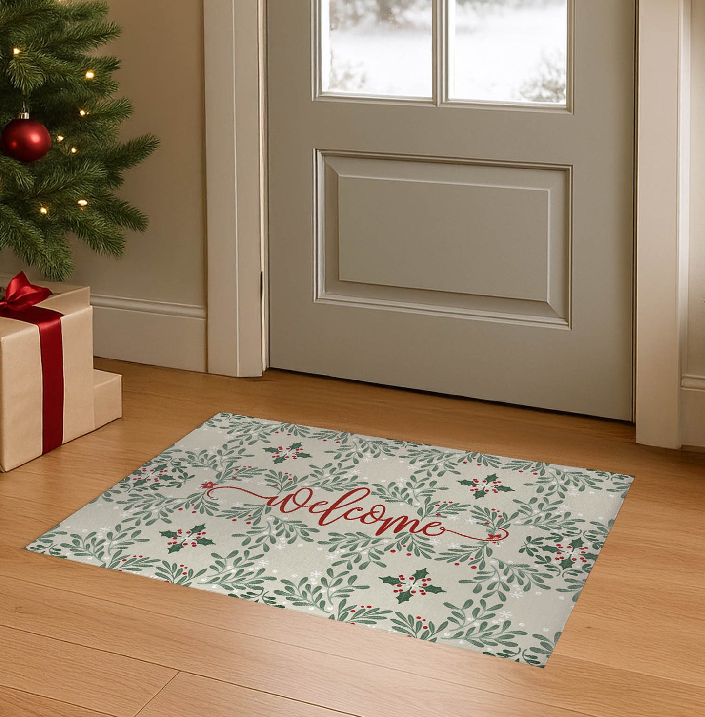 Winter Mistletoe Welcome Seasonal Indoor Doormat