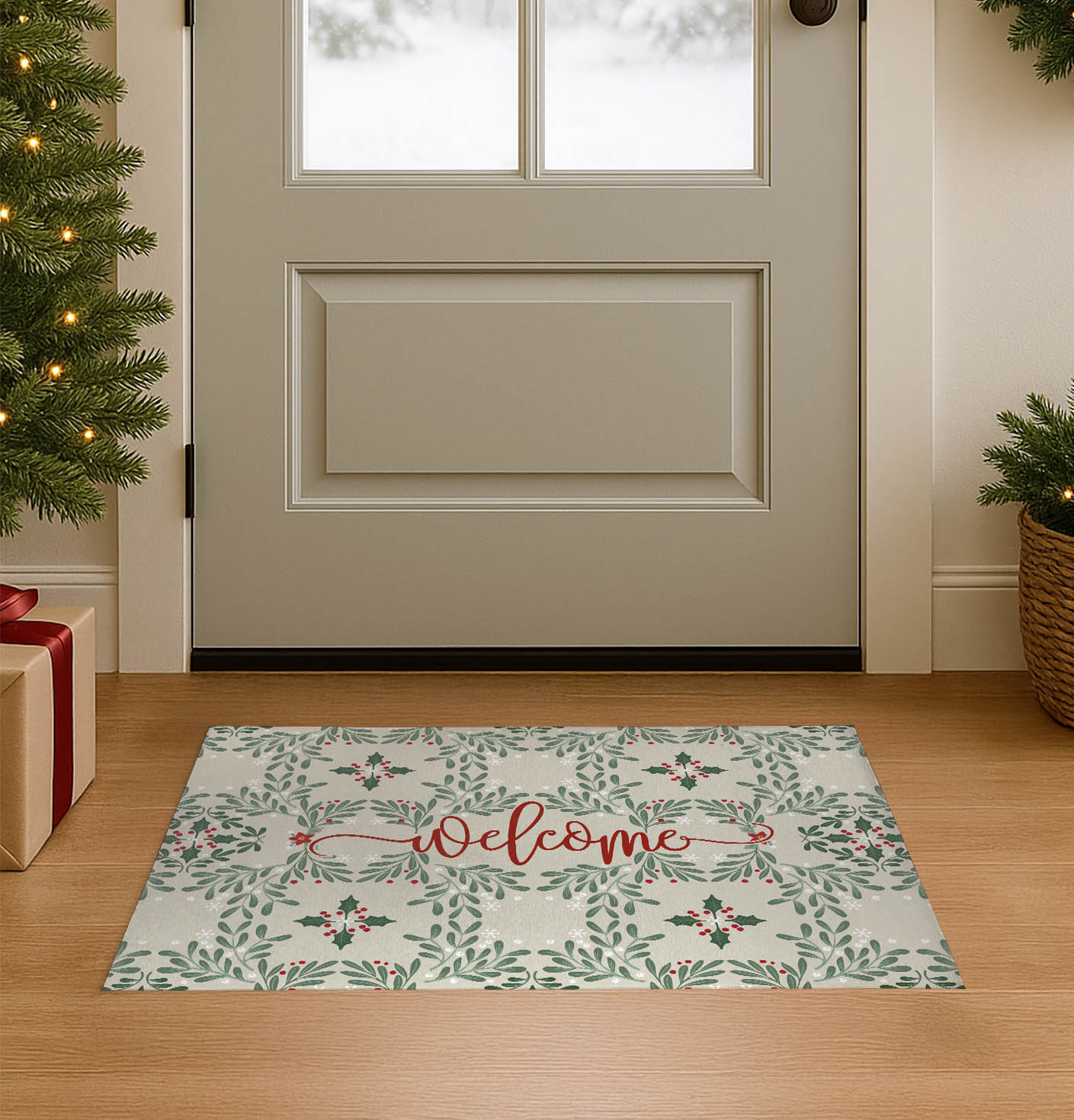 Winter Mistletoe Welcome Seasonal Indoor Doormat